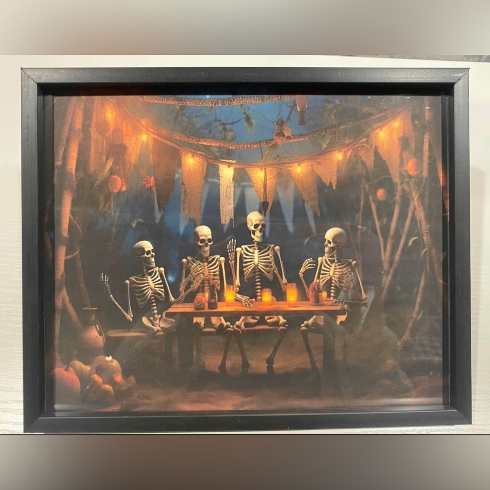 Skeleton Party Art Print Gothic Halloween Spooky Gift framed 8x10” print